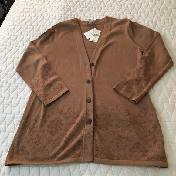 NWT 🎁 J. Jill Light Brown Y2K Baroque Cardigan - Picture 10 of 14